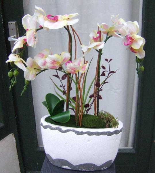 Künstliche Orchidee im schweren Keramikgefäß Premium Qualität